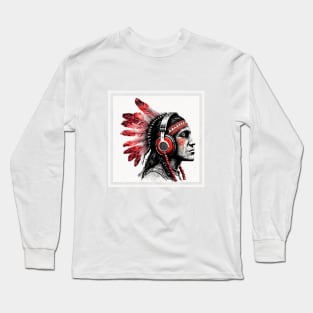 american native with headphones Long Sleeve T-Shirt